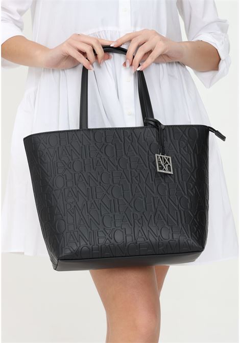 Black women's shopper with all-over lettering logo ARMANI EXCHANGE | 942650CC79300020